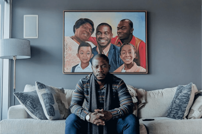 Dr. Alvin Glay at home with family portrait